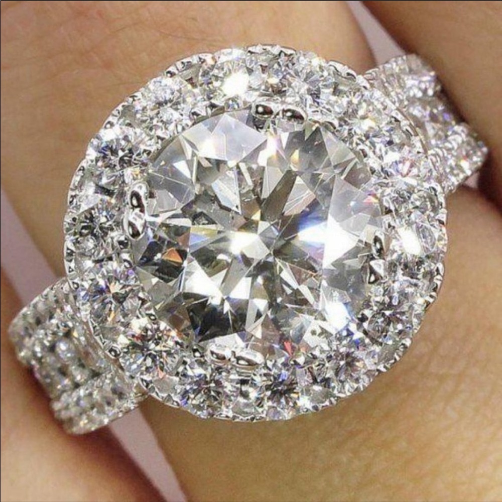 Diamond💎NEW 925 Sterling Silver Round Halo Ring - Picture 1 of 4